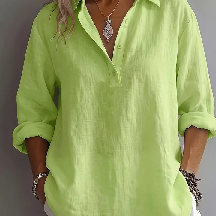 Dames Relaxed Blouse met Kraag in geelgroen, Elegant Casual
