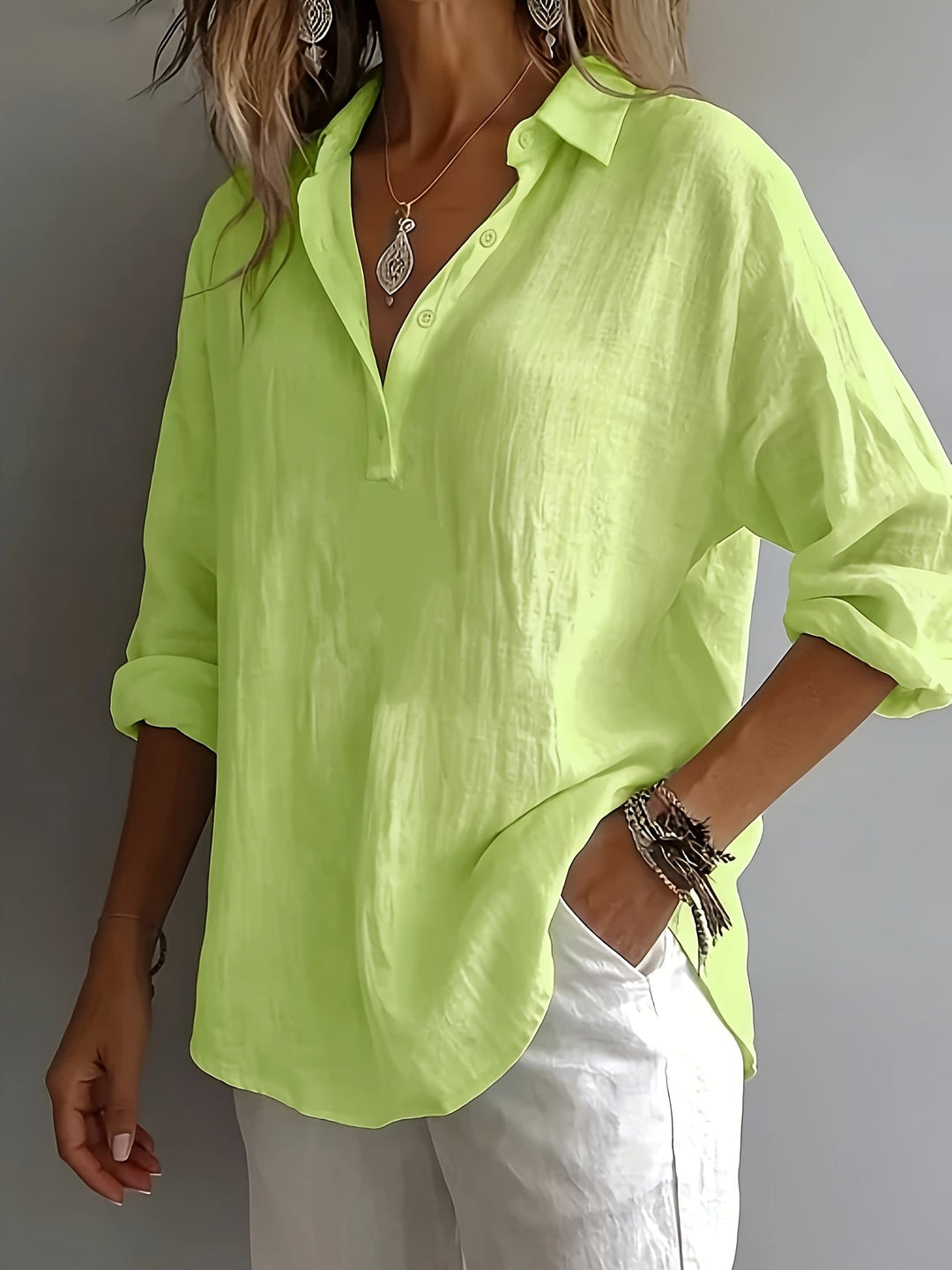 Dames Relaxed Blouse met Kraag - Elegant Casual