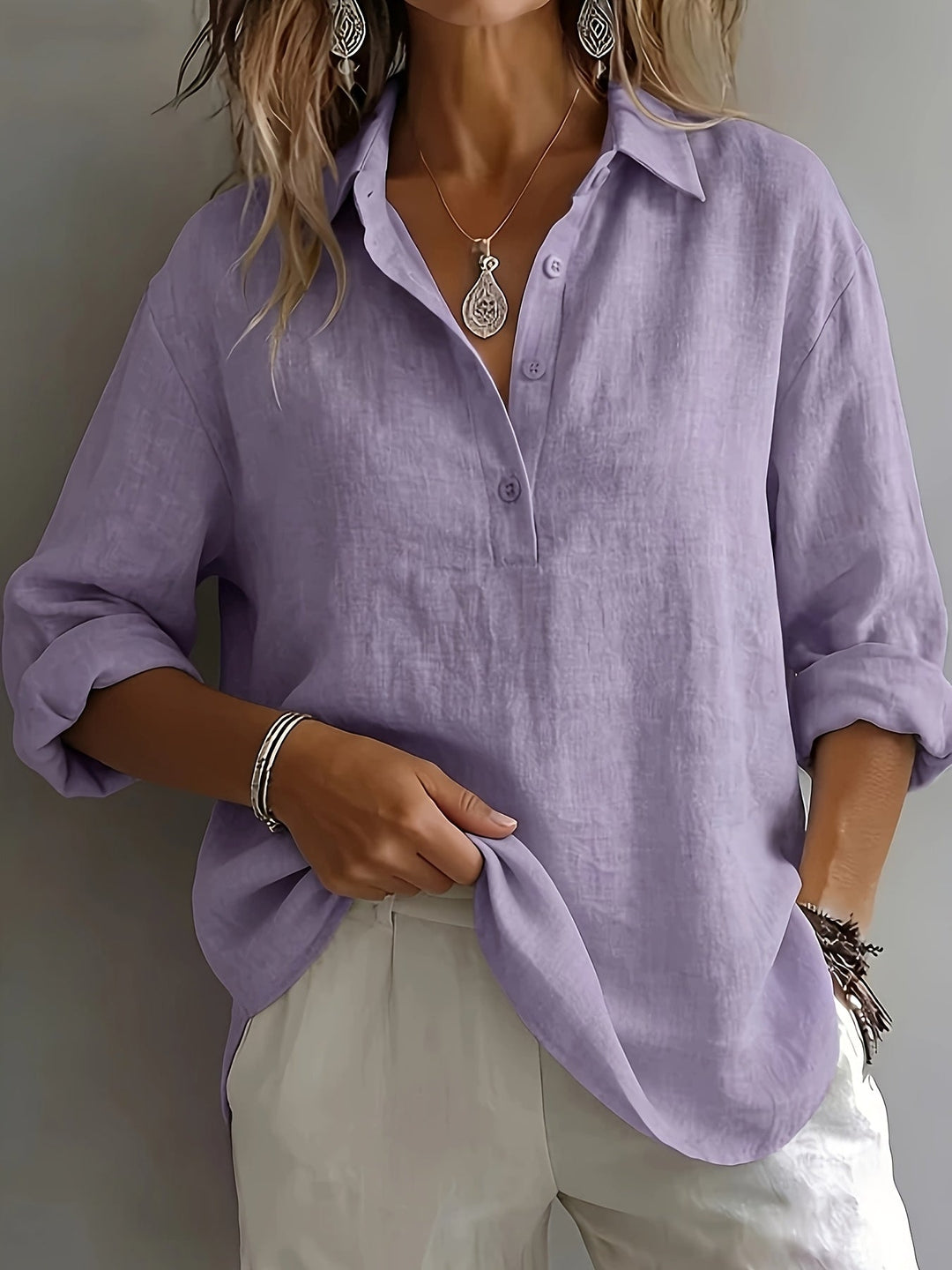 Dames Relaxed Blouse met Kraag - Elegant Casual