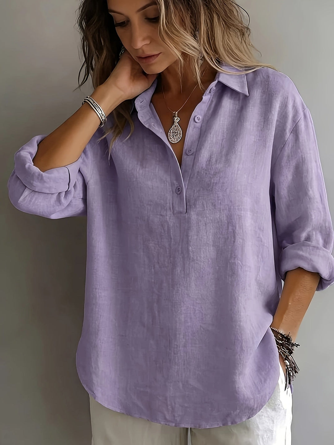 Dames Relaxed Blouse met Kraag - Elegant Casual