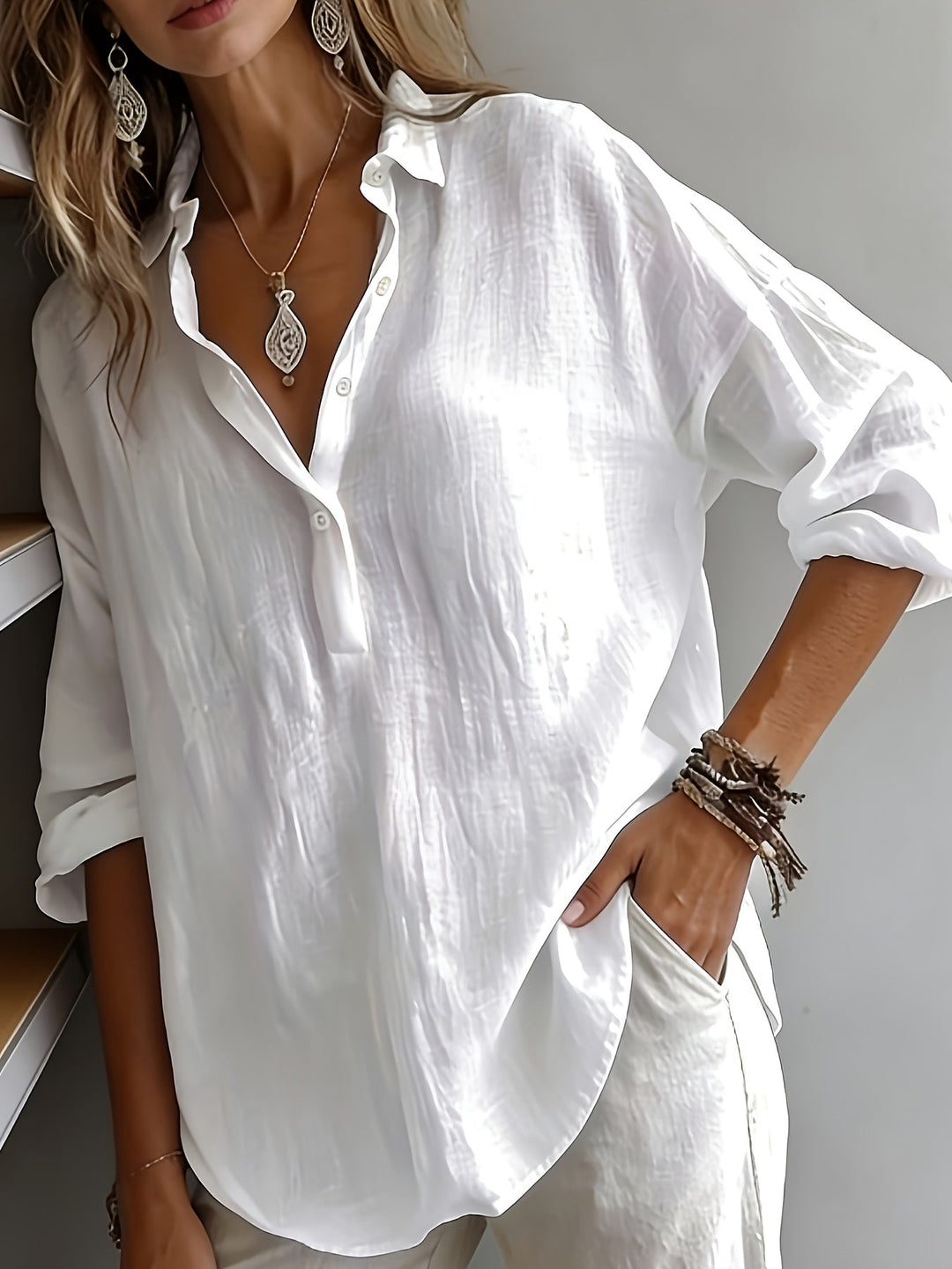 Dames Relaxed Blouse met Kraag - Elegant Casual