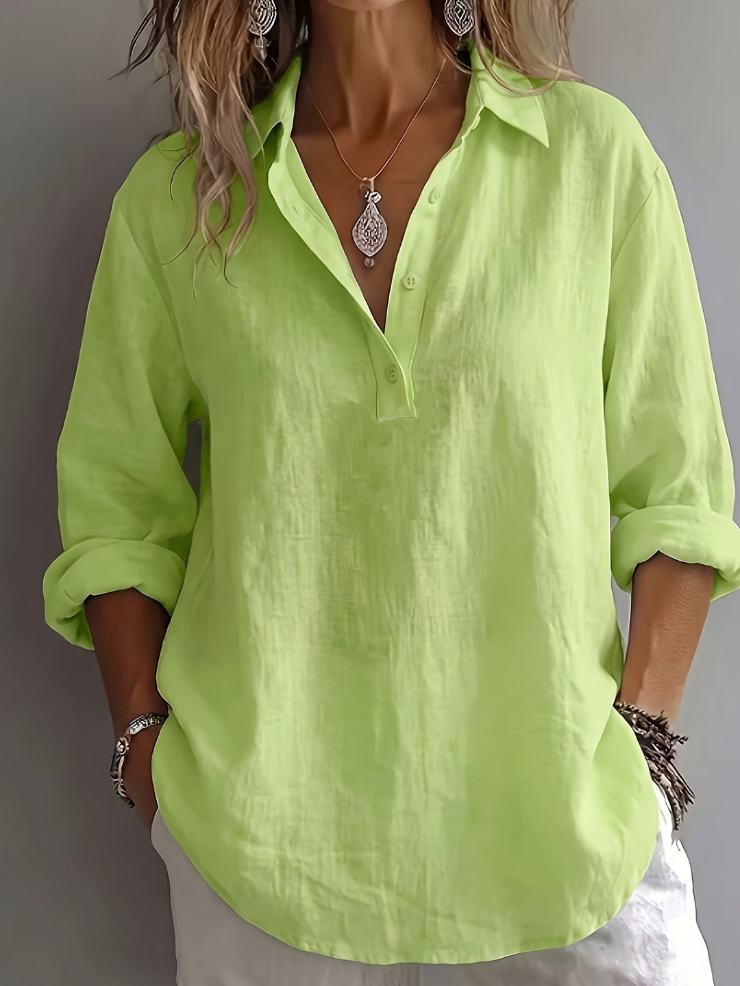 Dames Relaxed Blouse met Kraag - Elegant Casual