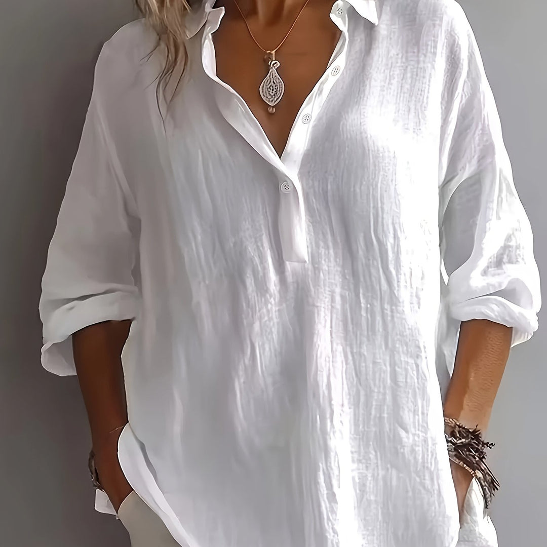 Dames Relaxed Blouse met Kraag in wit, Elegant Casual