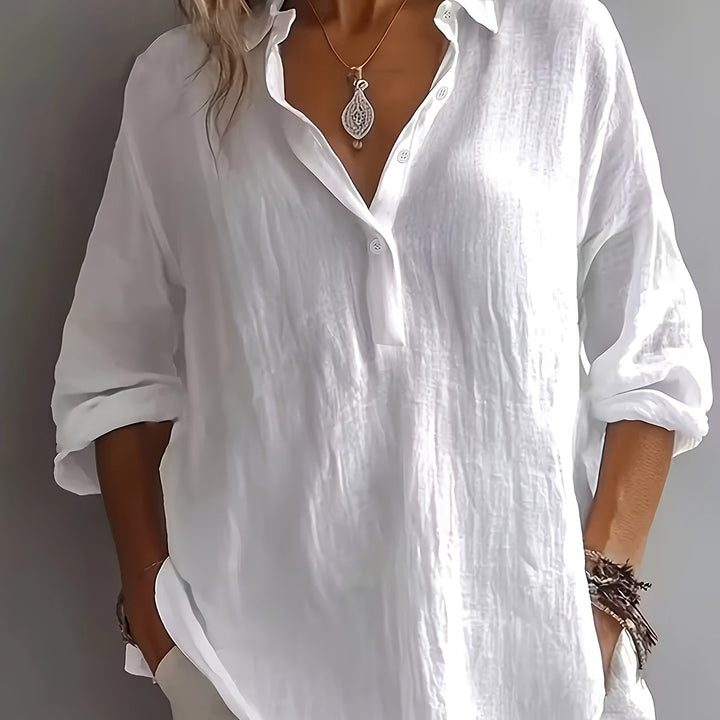 Dames Relaxed Blouse met Kraag in wit, Elegant Casual