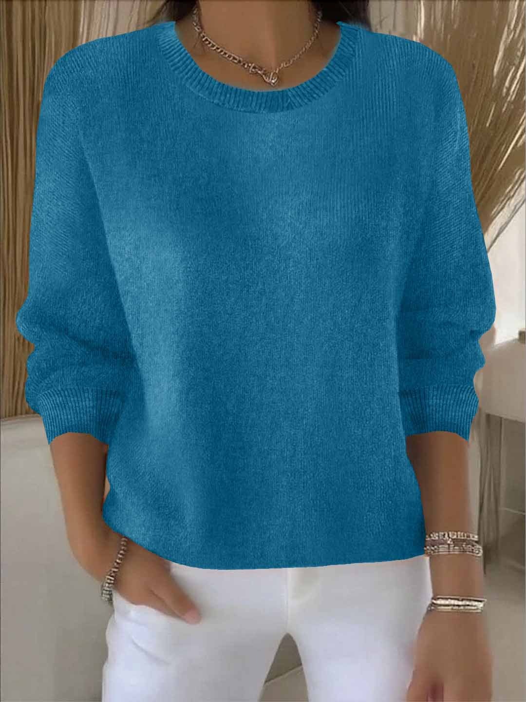Dames Relaxed Sweater in blauw, Comfortabele Gebreide Trui