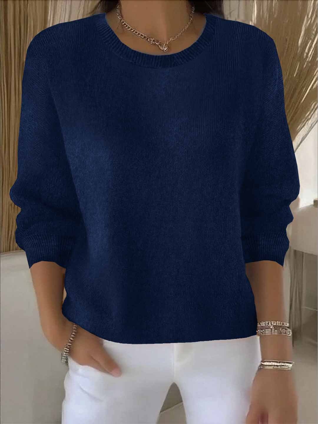 Dames Relaxed Sweater in donkerblauw, Comfortabele Gebreide Trui