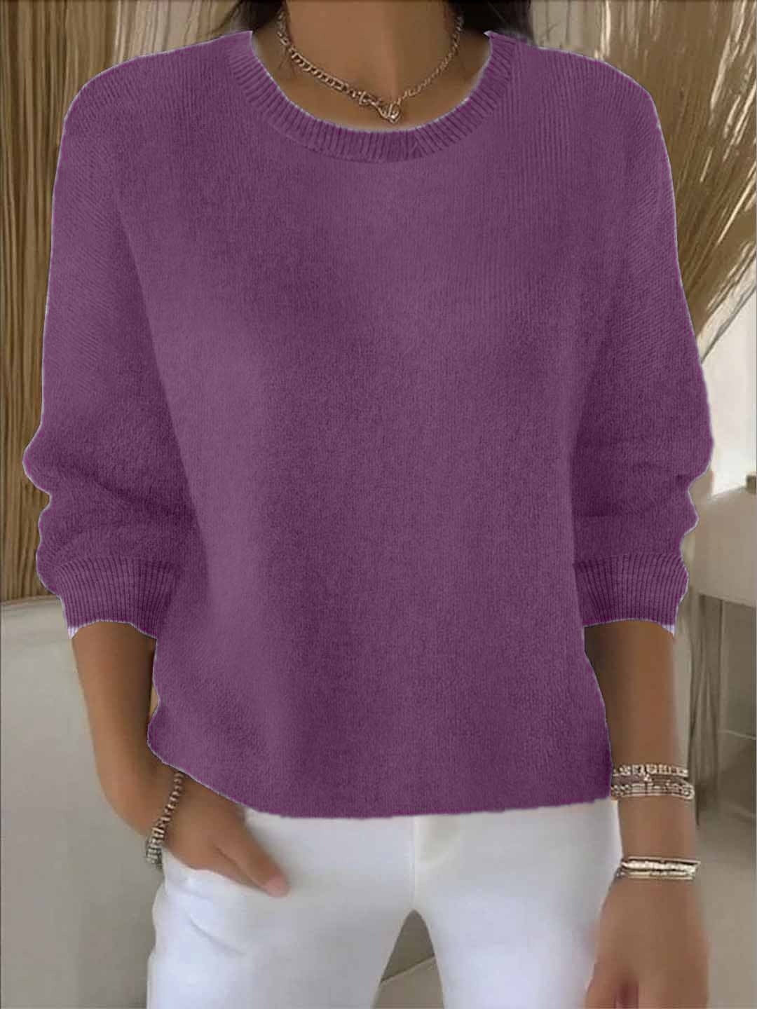 Dames Relaxed Sweater in paars, Comfortabele Gebreide Trui