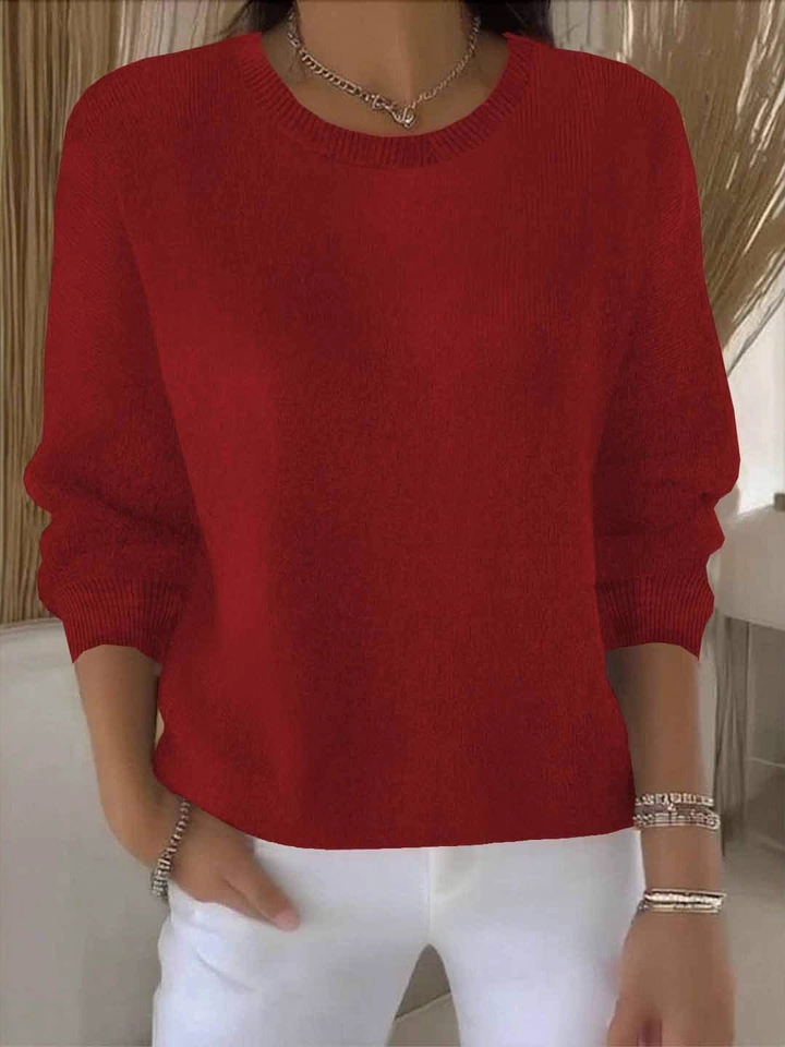 Dames Relaxed Sweater in rood, Comfortabele Gebreide Trui
