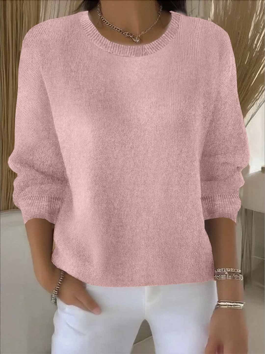 Dames Relaxed Sweater in roze, Comfortabele Gebreide Trui