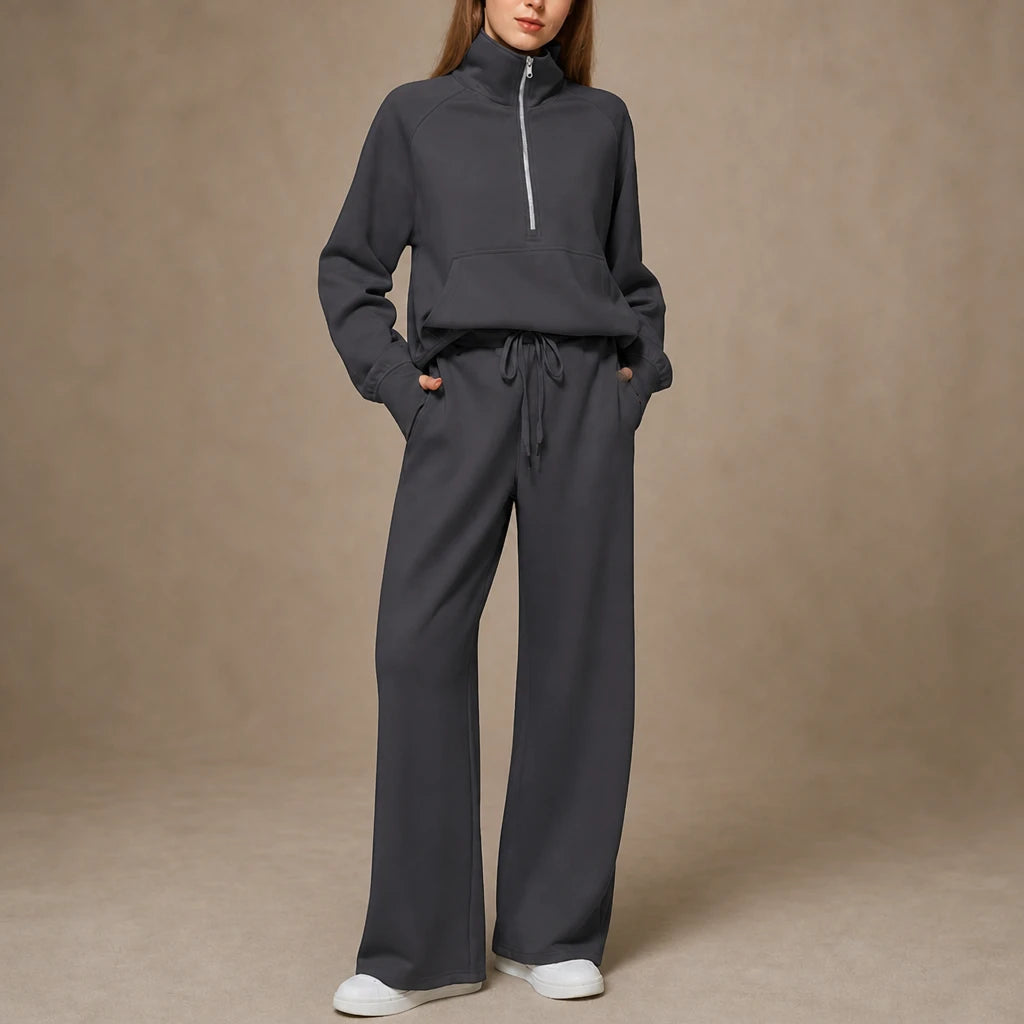 Dames Ribfluweel Oversized Set in donkerbruin, Loungewear Comfort