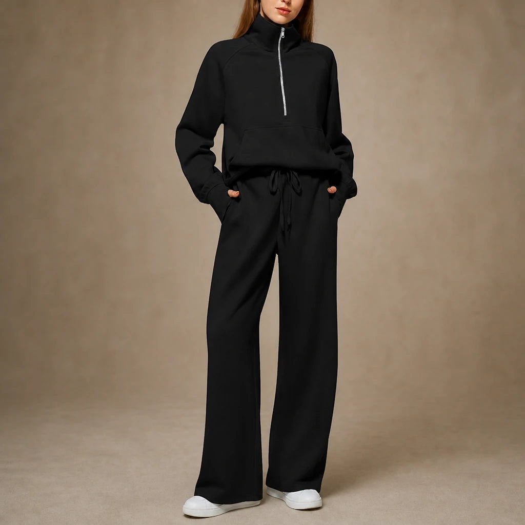 Dames Ribfluweel Oversized Set in donkergrijs, Loungewear Comfort