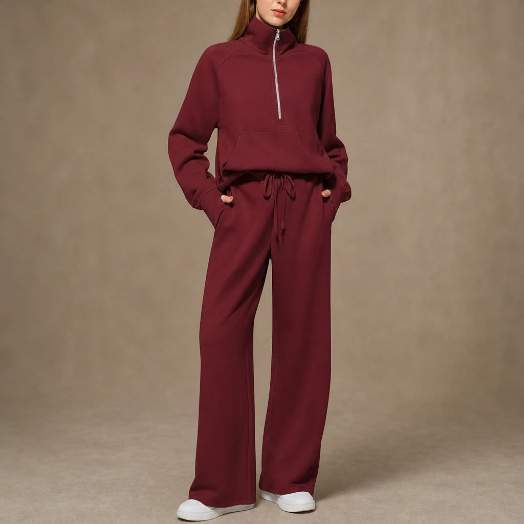 Dames Ribfluweel Oversized Set in licht kaki, Loungewear Comfort