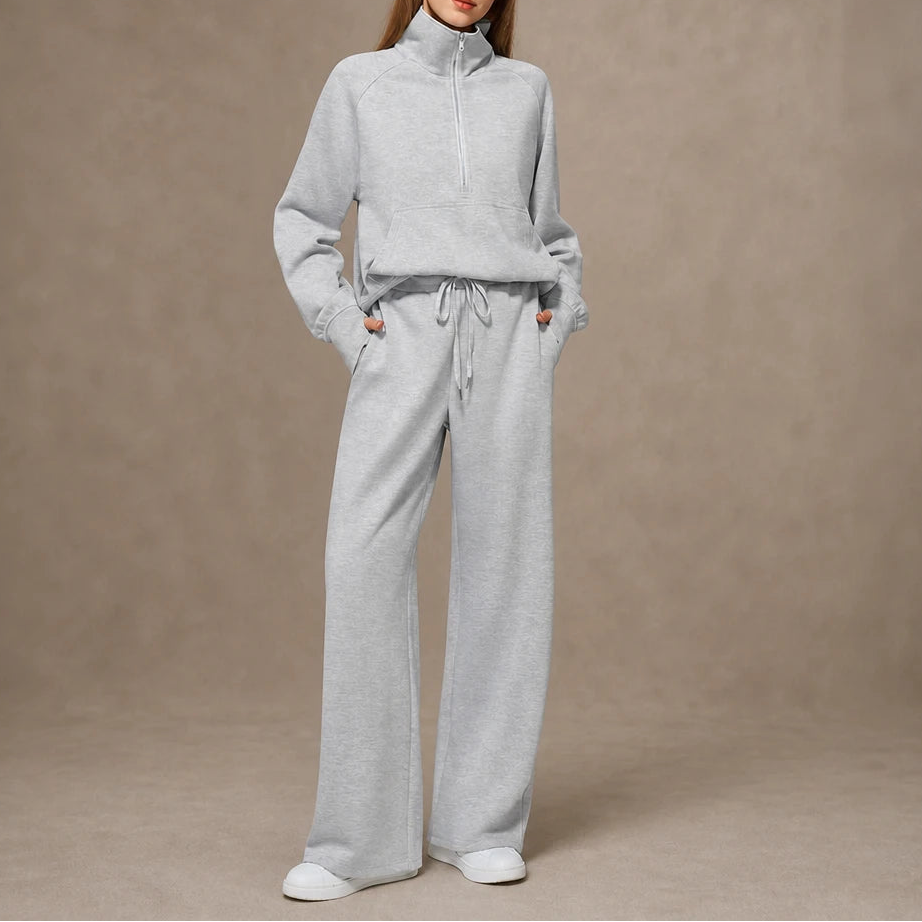 Dames Ribfluweel Oversized Set in wit, Loungewear Comfort