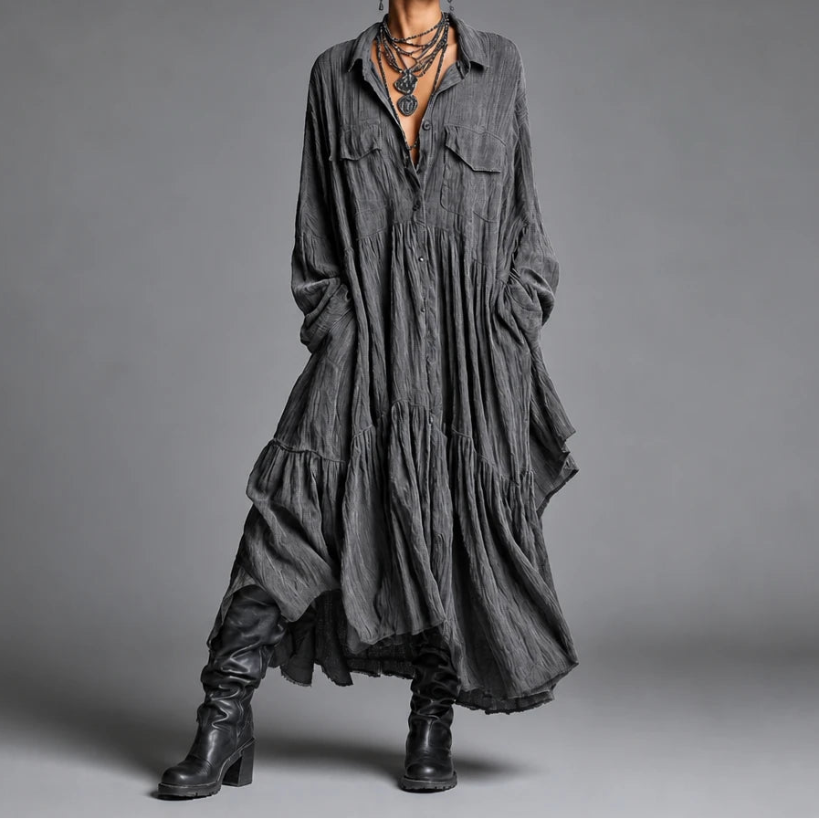 Dames Ruches Oversize Maxi Jurk in grijs, Casual Comfort