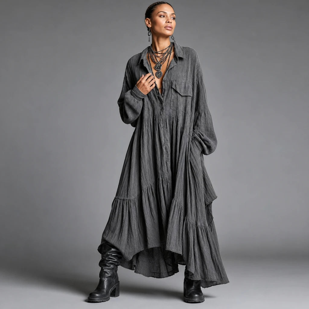 Dames Ruches Oversize Maxi Jurk - Casual Comfort