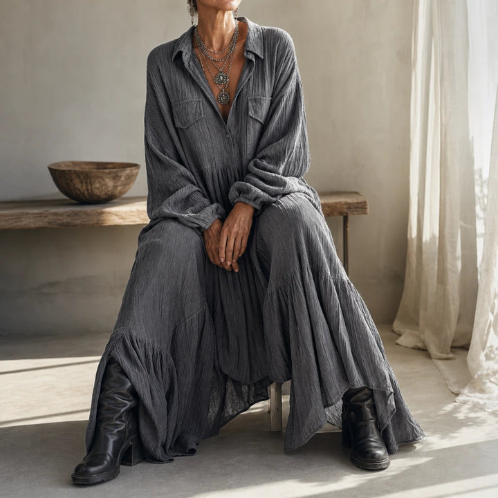 Dames Ruches Oversize Maxi Jurk - Casual Comfort