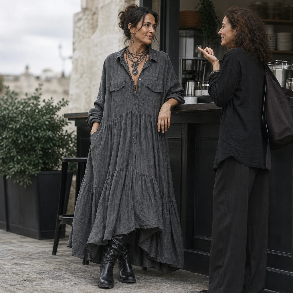 Dames Ruches Oversize Maxi Jurk - Casual Comfort