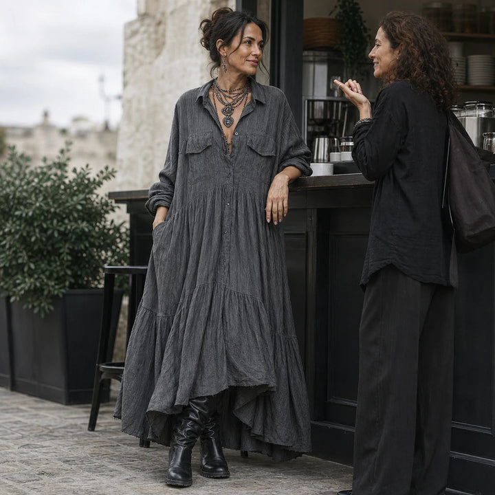 Dames Ruches Oversize Maxi Jurk - Casual Comfort