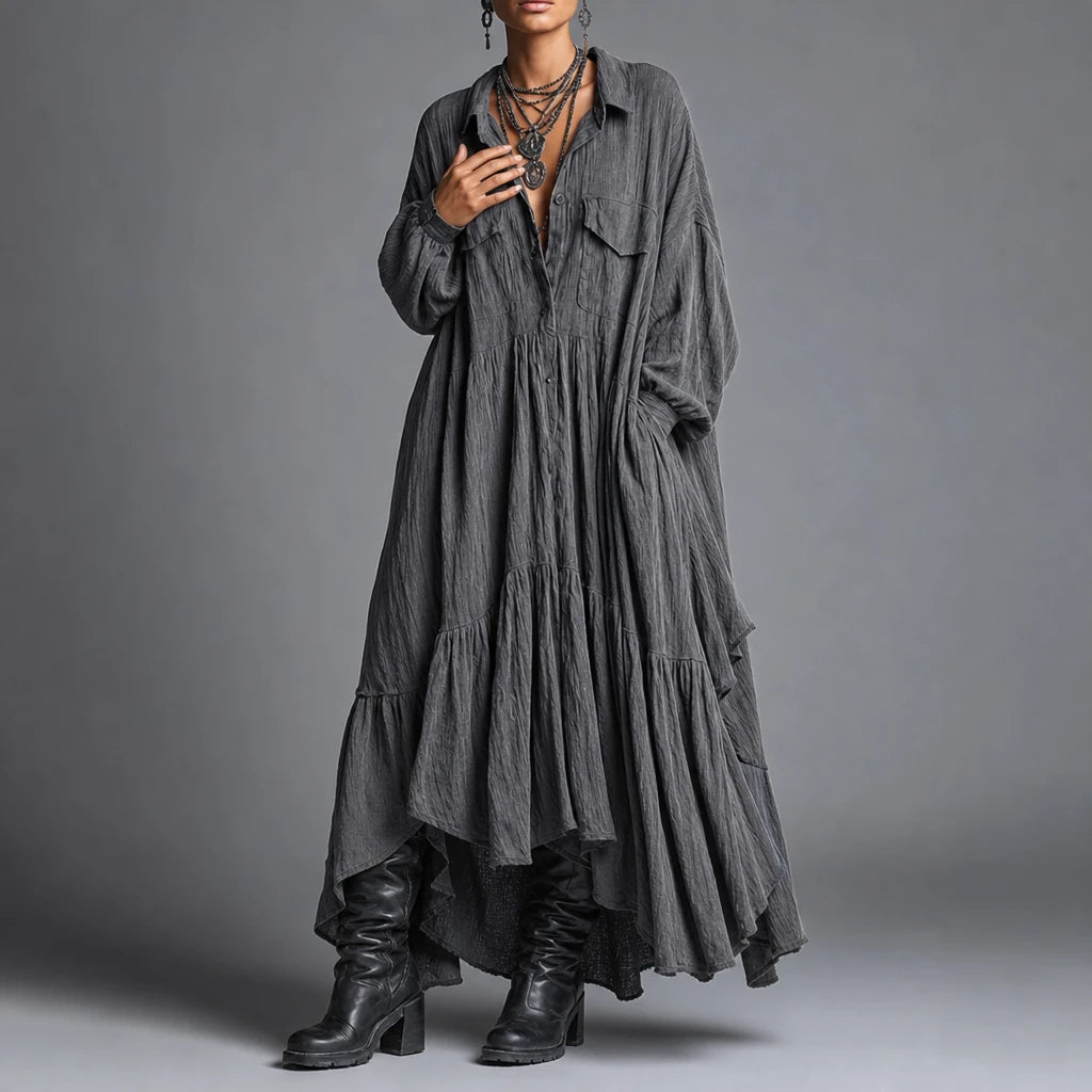 Dames Ruches Oversize Maxi Jurk - Casual Comfort