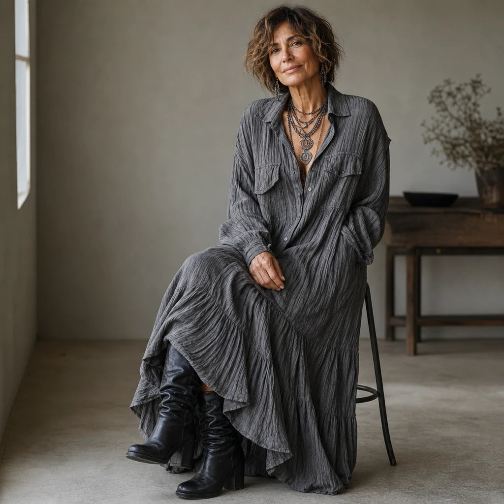 Dames Ruches Oversize Maxi Jurk - Casual Comfort