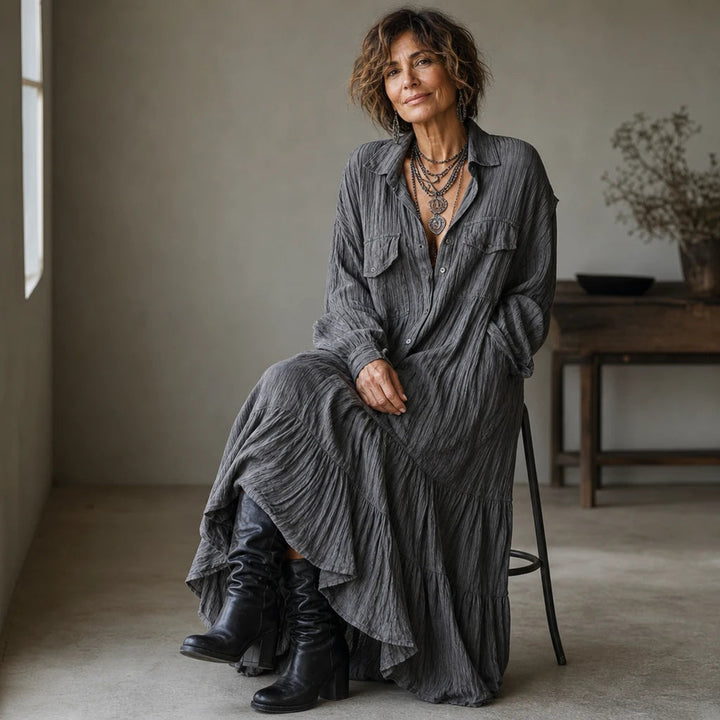 Dames Ruches Oversize Maxi Jurk - Casual Comfort
