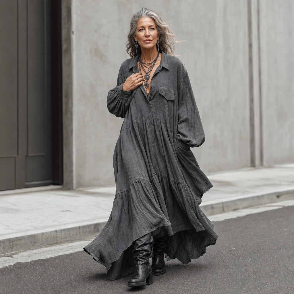 Dames Ruches Oversize Maxi Jurk - Casual Comfort