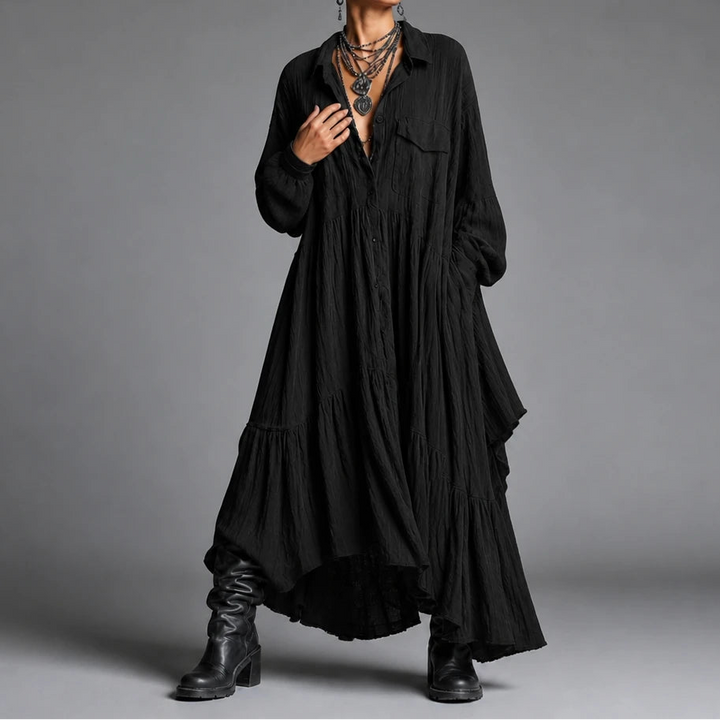 Dames Ruches Oversize Maxi Jurk in zwart, Casual Comfort