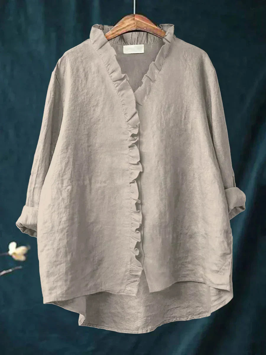 Dames Ruches V-hals Blouse - Casual Elegantie - Grijs