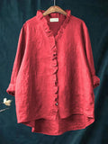 Dames Ruches V-hals Blouse - Casual Elegantie - Rood