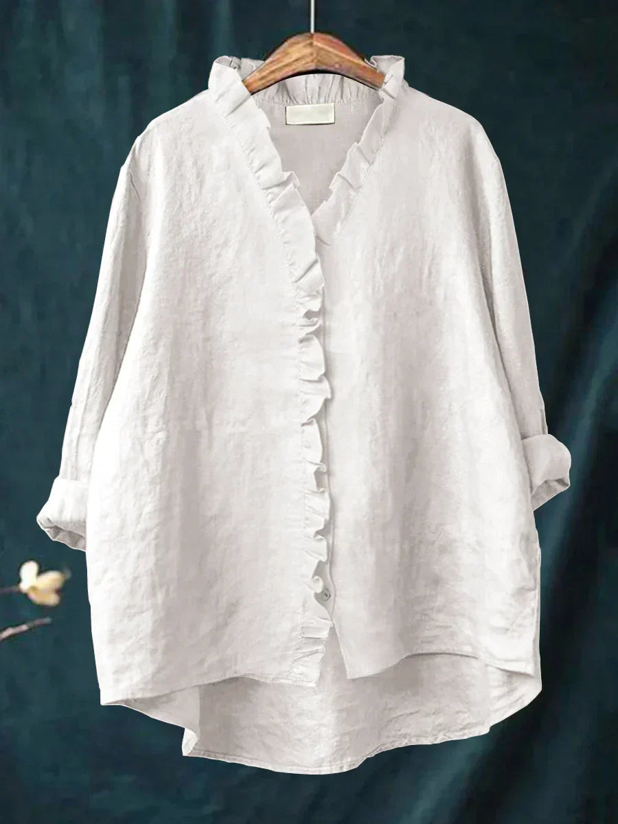 Dames Ruches V-hals Blouse - Casual Elegantie - Wit