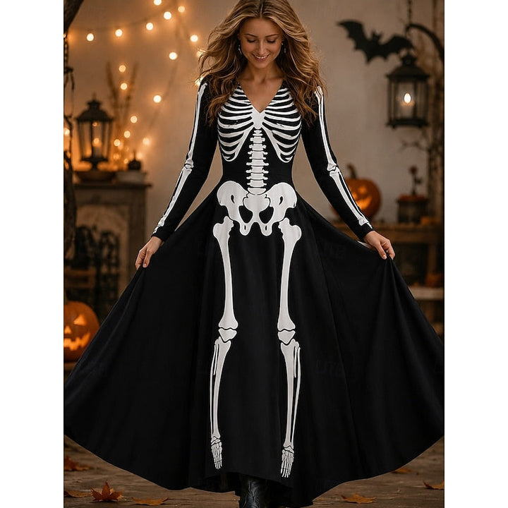Dames Skelet Roos Print Maxi Jurk in wit, Gothic Halloween