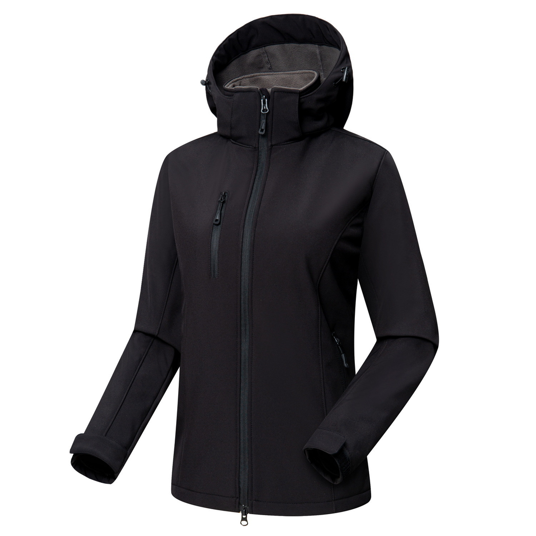 Dames softshell jas met capuchon - Windproof - Zwart