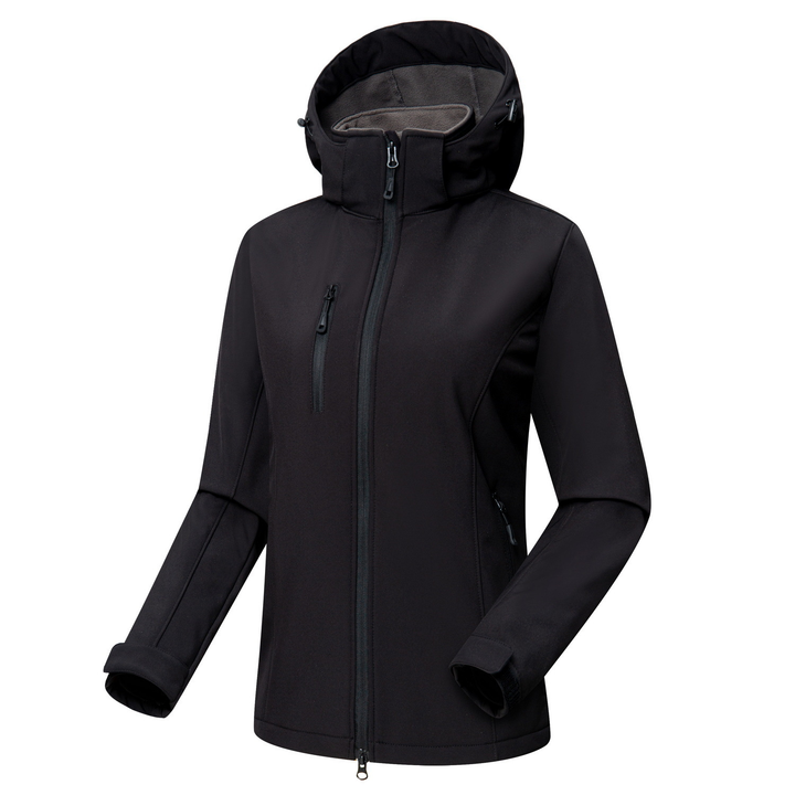 Dames softshell jas met capuchon - Windproof - Zwart
