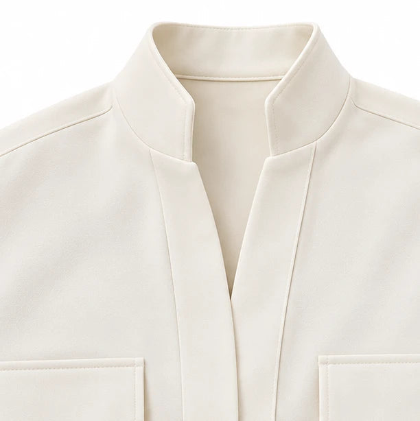 Dames Staande Kraag Blouse en Cropped Broek Set - Minimalistisch
