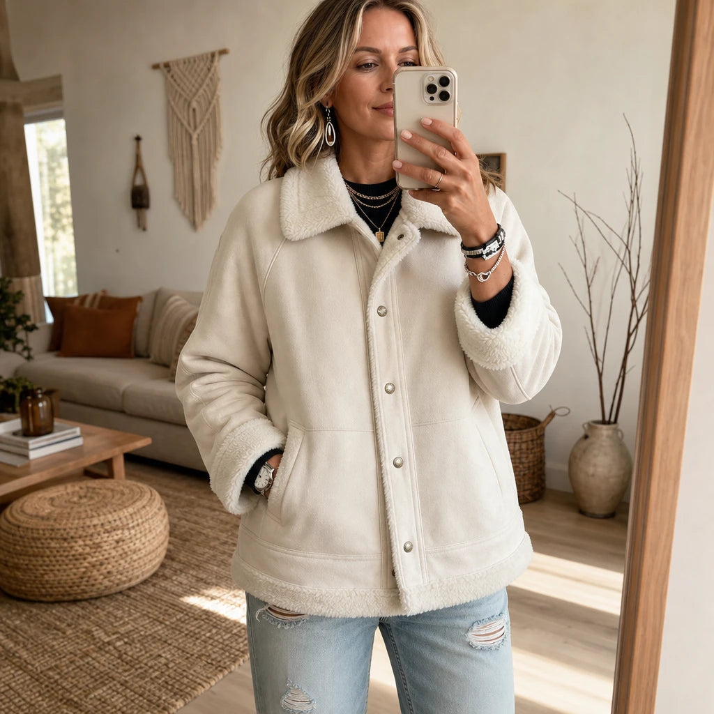Dames Suède-Look Jas met Shearling - Warm zonder bulk