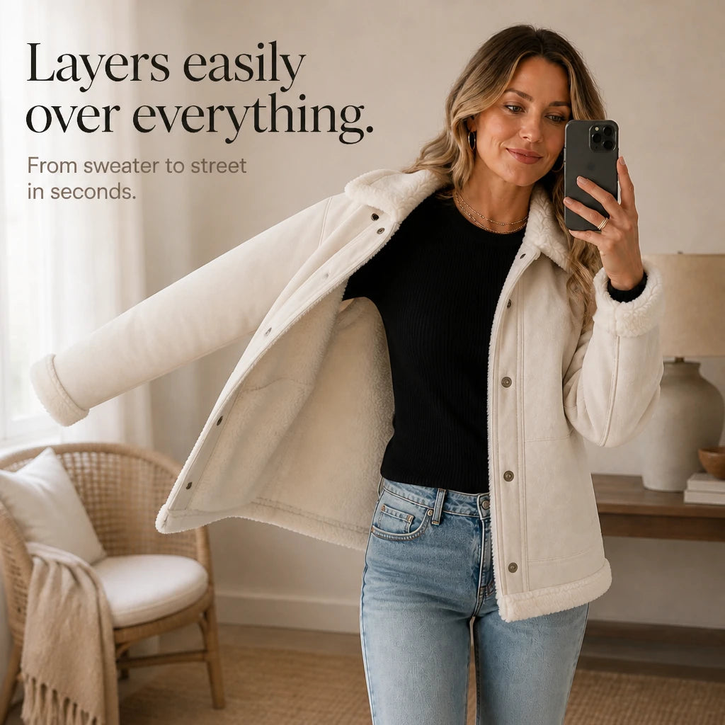 Dames Suède-Look Jas met Shearling - Warm zonder bulk
