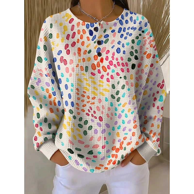 Dames Sweatshirt met Kraag en Print in geel, Comfortabel Dagelijks