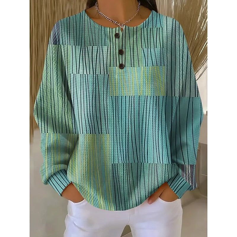 Dames Sweatshirt met Kraag en Print in groen, Comfortabel Dagelijks