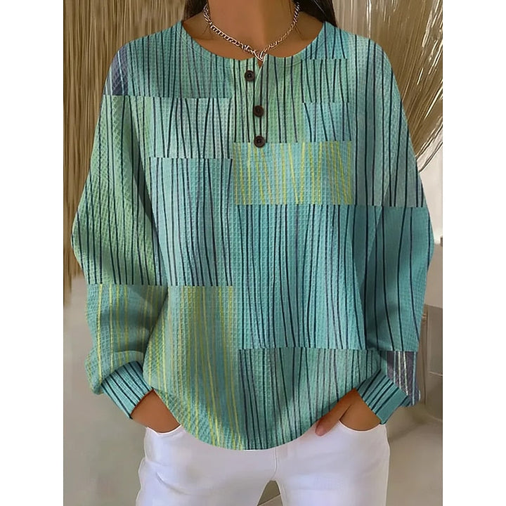 Dames Sweatshirt met Kraag en Print in groen, Comfortabel Dagelijks