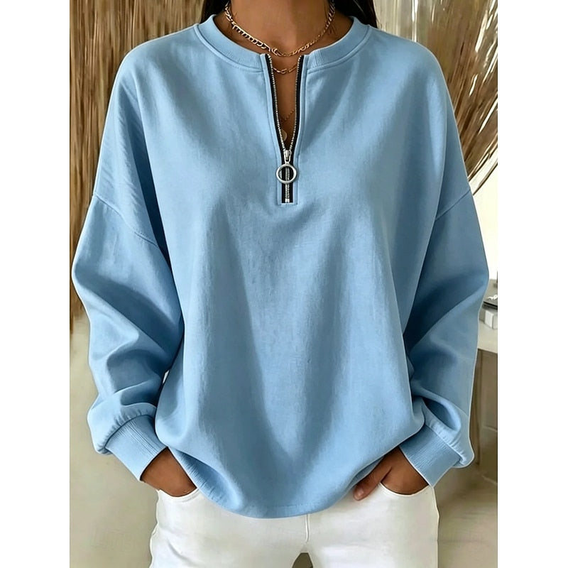 Dames Sweatshirt met Ritssluiting in blauw, Comfortabele Halflange Rits