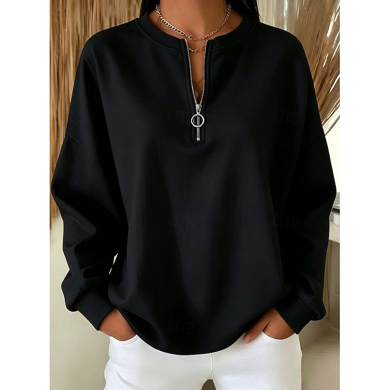 Dames Sweatshirt met Ritssluiting in zwart, Comfortabele Halflange Rits