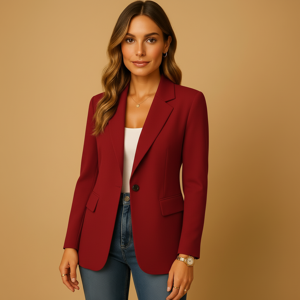Dames Tailored Blazer in wijnrood, Klassieke Pasvorm