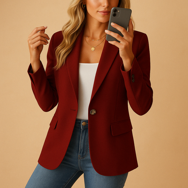 Dames Tailored Blazer in wijnrood, Klassieke Pasvorm