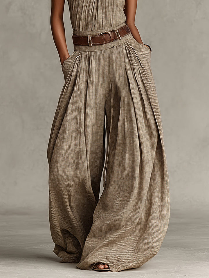 Dames Taupe Boho Jumpsuit met Halterneck - Wijde Pijpen