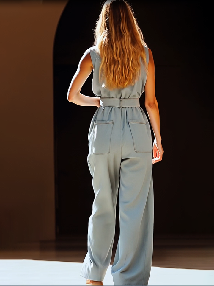 Dames Tencel Denim Jumpsuit - Casual Retro Grijs-blauw