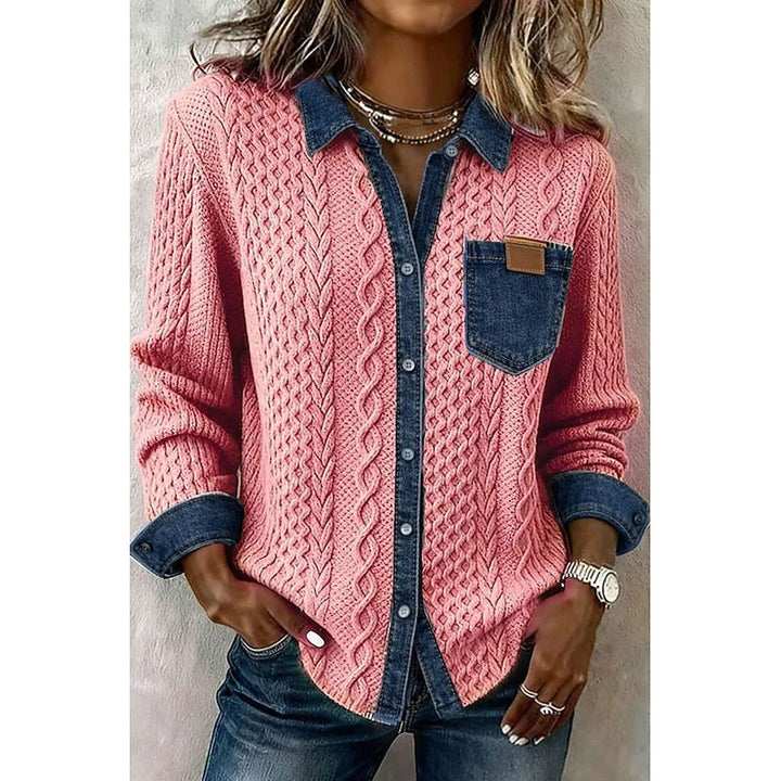 Dames Textuurcontrast Blouse in roze, Elegante Dagelijkse Look