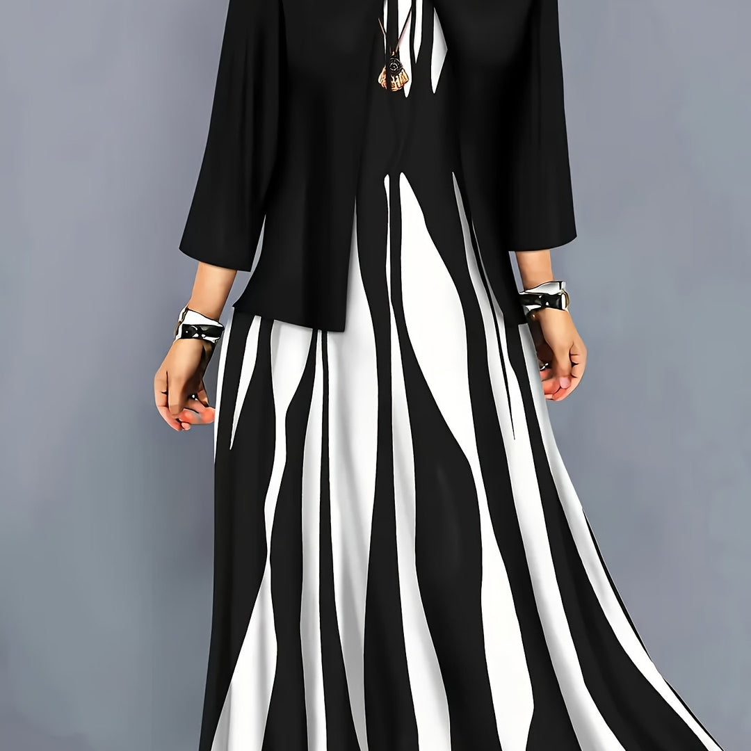 Dames Tweedelig Elegante Jurk Set in zwart, Klassieke Stijl