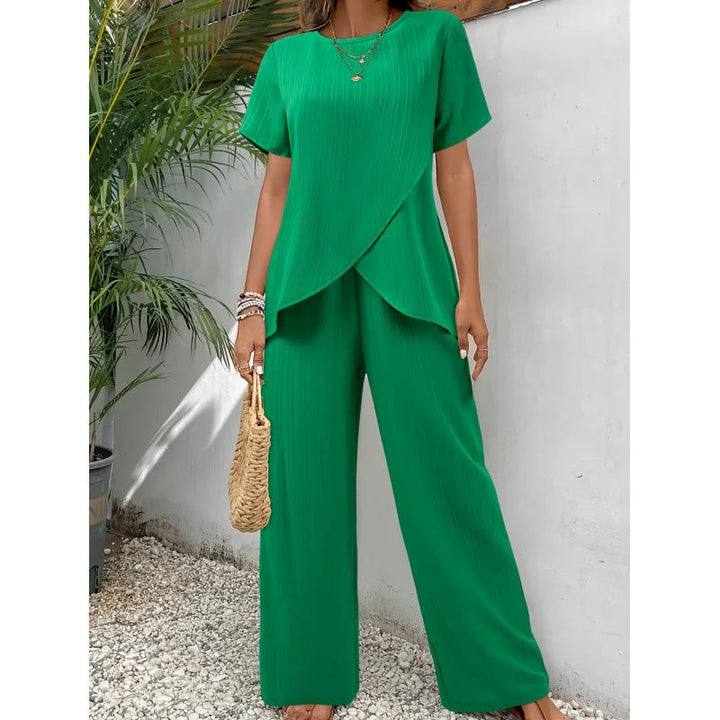 Dames Tweedelig Set Blouse Broek - Elegante Werkoutfit - Groen