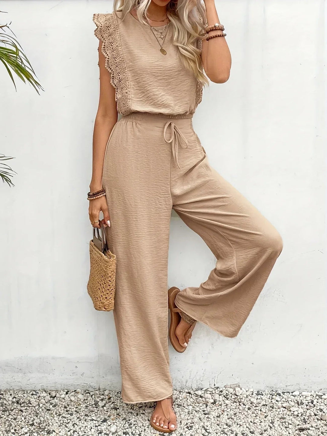 Dames Tweedelig Set met Kantdetails - Elegant