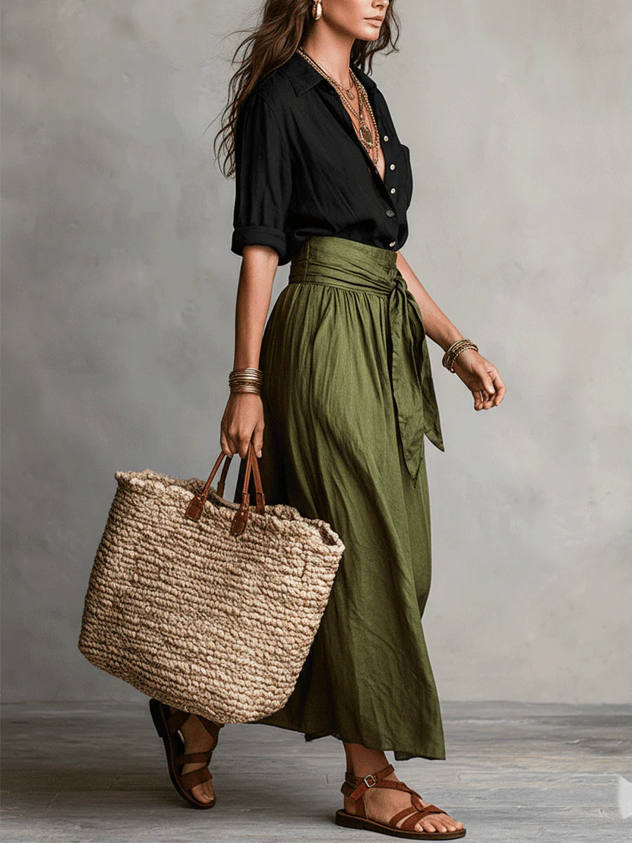 Dames Tweedelig Set Shirt Midi Rok - Ontspannen Elegantie